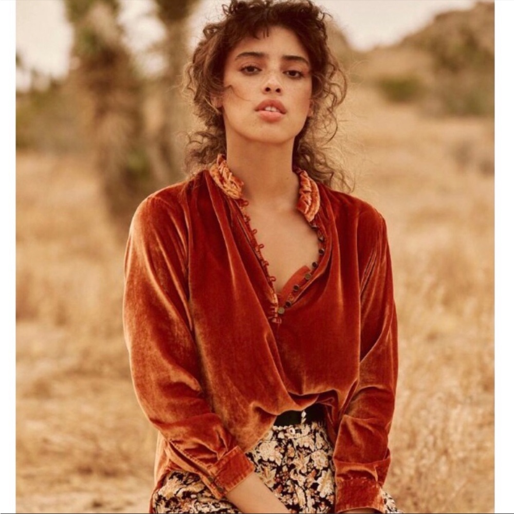 Anthropologie Rust Velvet Blouse